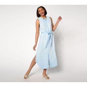 Side Stitch Women's Plus Sz Dress 1X Sleeveless Tie Waist Shirt Blue A640302